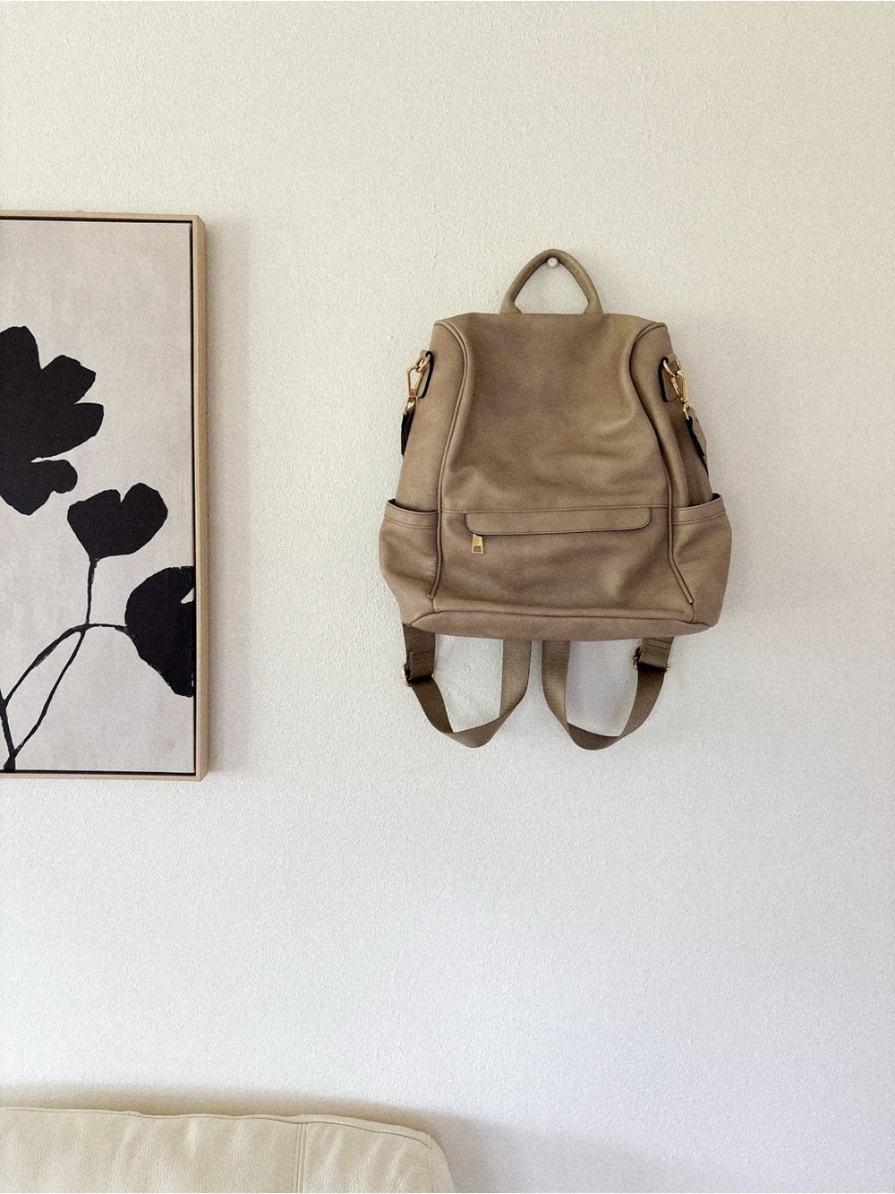 Everyday Neutral Taupe Backpack with Gold Accents